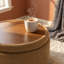 Repose-pieds de 25 po avec repose-pieds chameau - table basse ronde avec compartiment caché, plateau en bois, pouf en tissu pour le salon et la chambre à coucher-1944169714