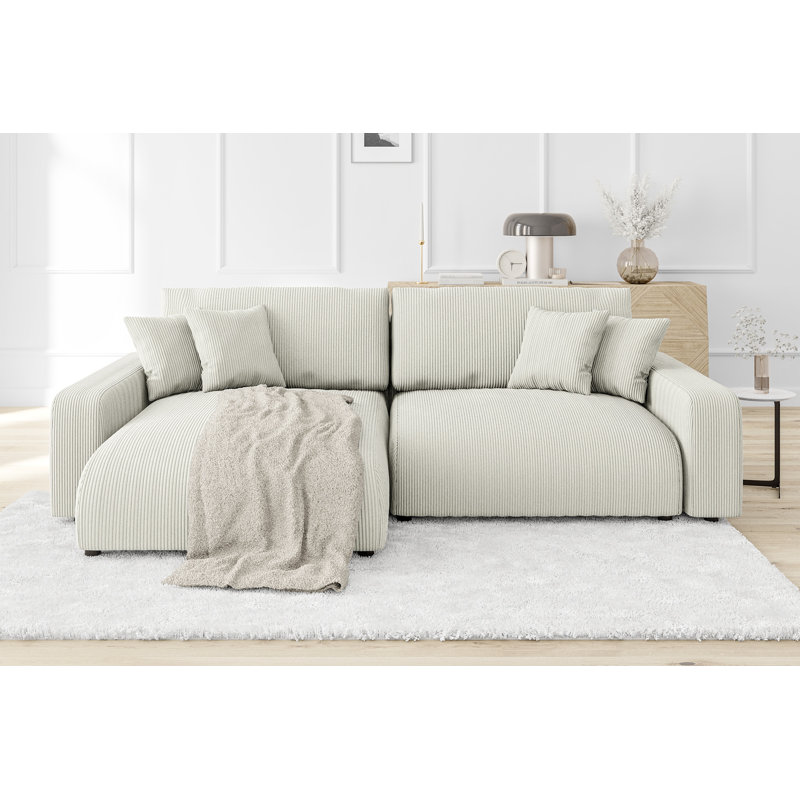  Gisela Sleeper Corner Sofa Chaise Bed with Storage Cord Fabric, Left Hand Facing, Beige