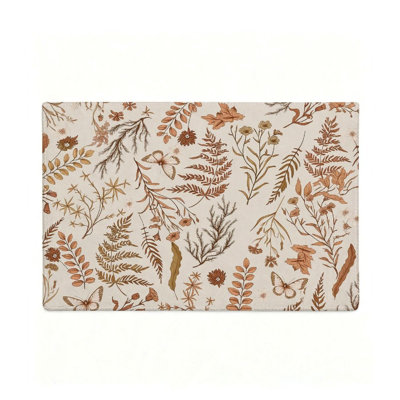 Tapis d'intérieur 120 x 80 cm à motif botanique neutre, style champêtre vintage, motif de feuilles.