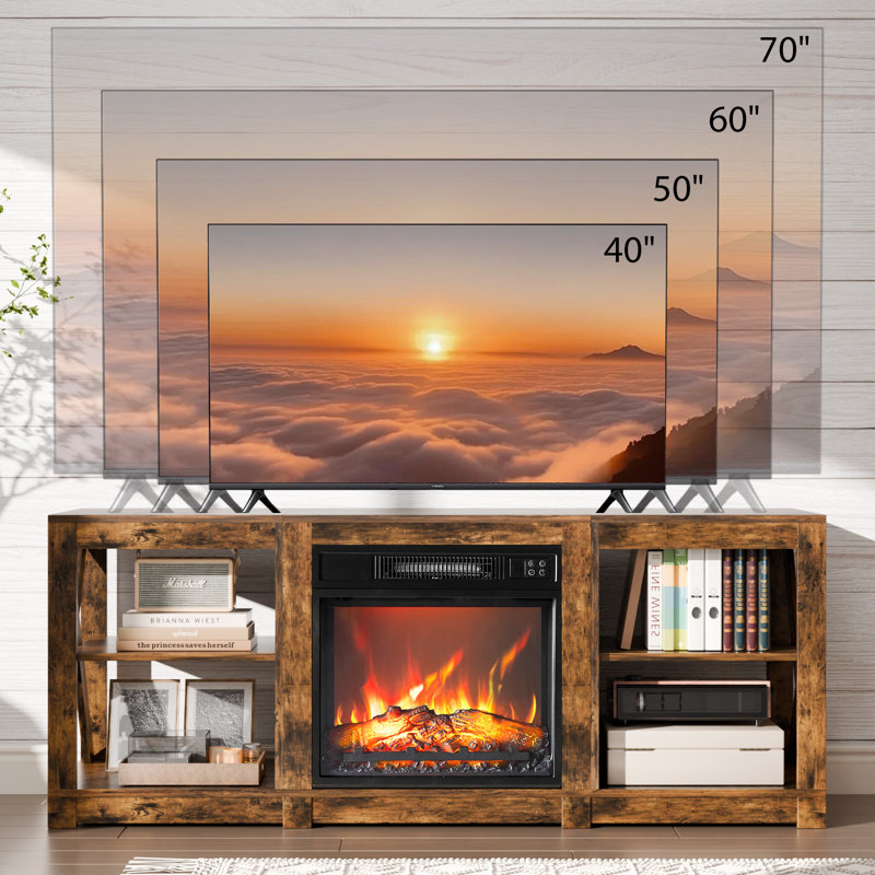 TV Stands & Entertainment Centers Hanady For Tvs Up To 70'' Farmhouse with Fireplace Included, Rustic Brown
