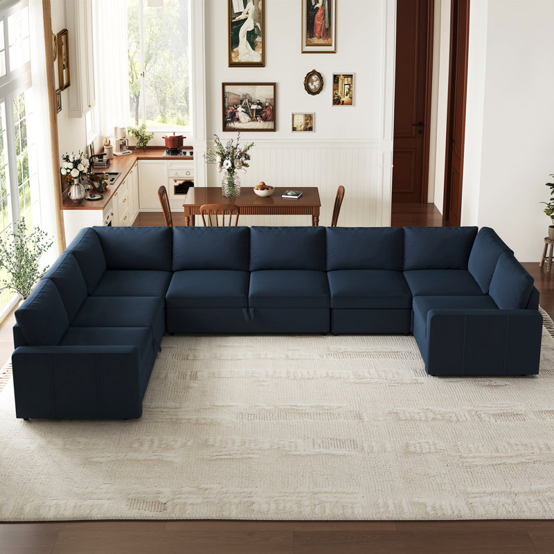 Canapé modulaire en U Seybert, H 36 po x l 110,2 po x P 83,4 po, Velours bleu