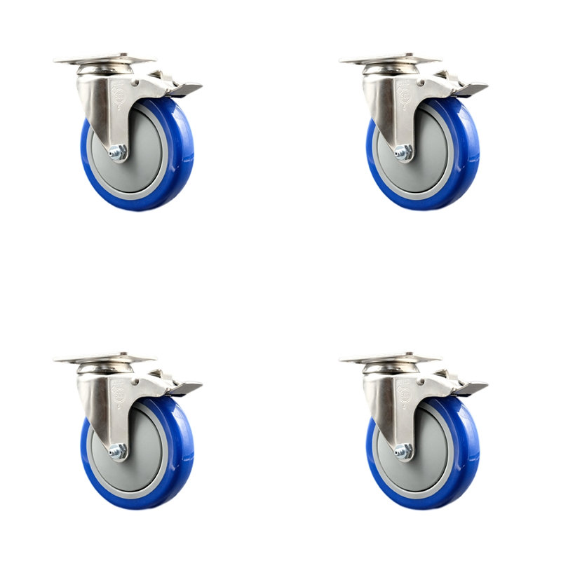 Ensemble de roulettes en polyuréthane 316SS, Bleu