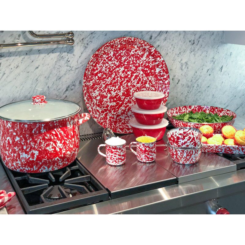 Golden Rabbit Red Swirl 18 Quarts Non-Stick Enamelware Stock Pot