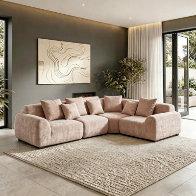 Très grand canapé modulaire incurvé en velours nuage de 118 po avec méridienne en forme de L