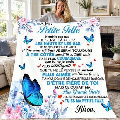 Jeté 1pc, jeté To My Granddaughter, message inspirant avec imprimé de papillons et de fleurs, couverture en flanelle douce et confortable pour canapé-lit, canapé, décoration de salon, cadeau pour petite-fille
