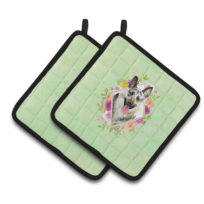 Ensemble de cuisinier poignée 2 pièces caroline trésors sheltie, Vert, Berger allemand de l'est