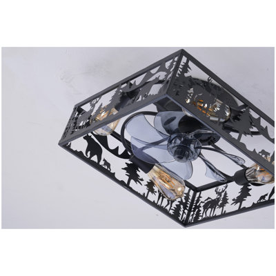 Ventilateur de plafond encastré carré en tissu 20 po Farmhouse. Ventilateur de plafond encastré 6 vitesses réversible avec télécommande, ventilateur encastré pour chambre à coucher, salon - ampoules NON incluses - noir mat