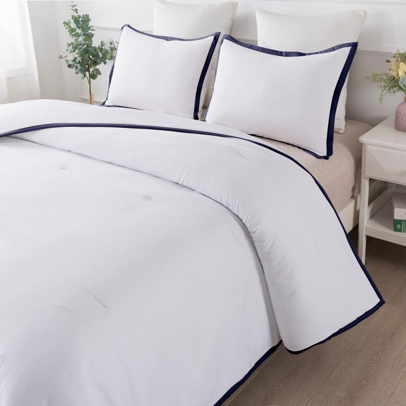 Polyester Box Stitch Comforter, Navy/White, King Comforter + 2 King Sham