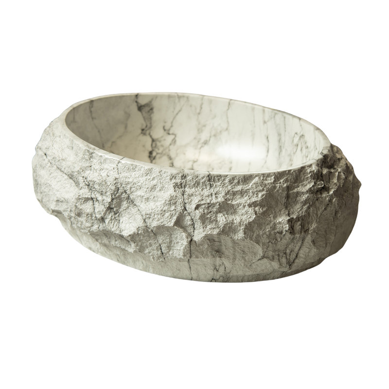 20'' Bathroom Sink, Irregular Oval Resin Vessel Basin With Stone Pattern, Artistic Style Sink, NO Faucet, Ivory, Ivory