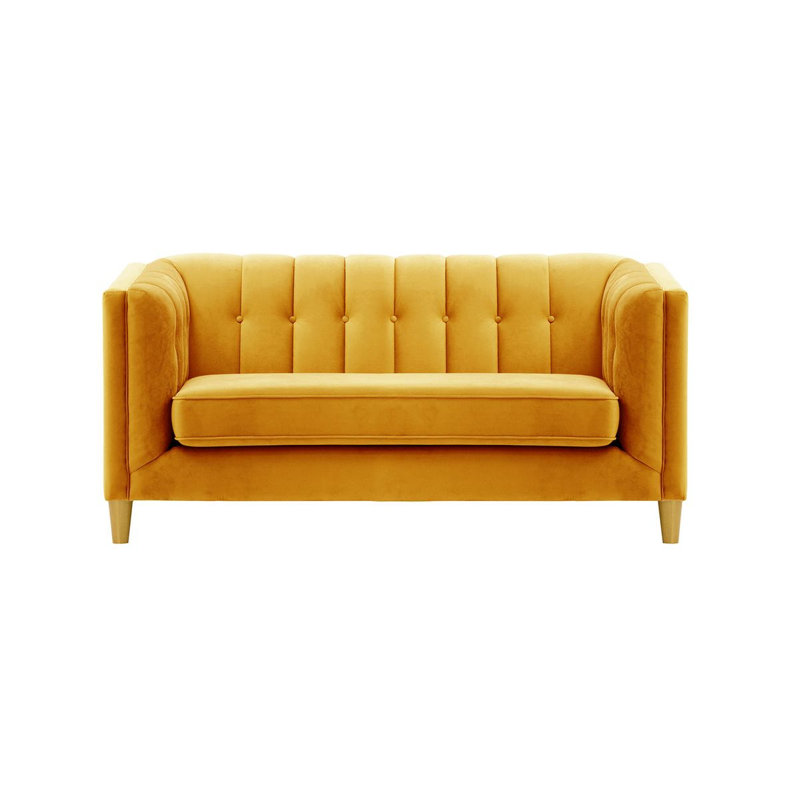 Orlis 2 Seater Velvet Sofa, Yellow