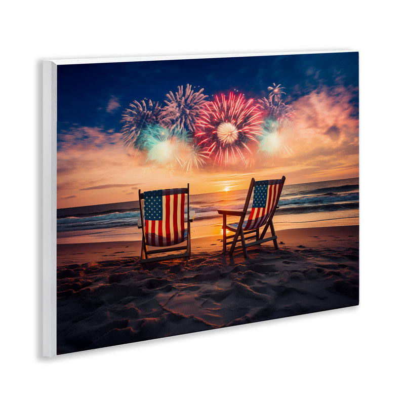 Plaque murale d'été avec feux d'artifice à la plage, design par Arlington Prints