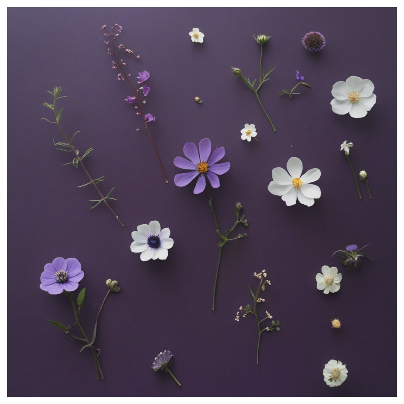 Housses de couette mauves à fleurs blanches, Grand lit