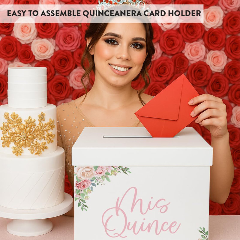 Boîte à cartes personnalisée Quinceanera, rose et beige crème rose, décorations de fête d'anniversaire, Oui