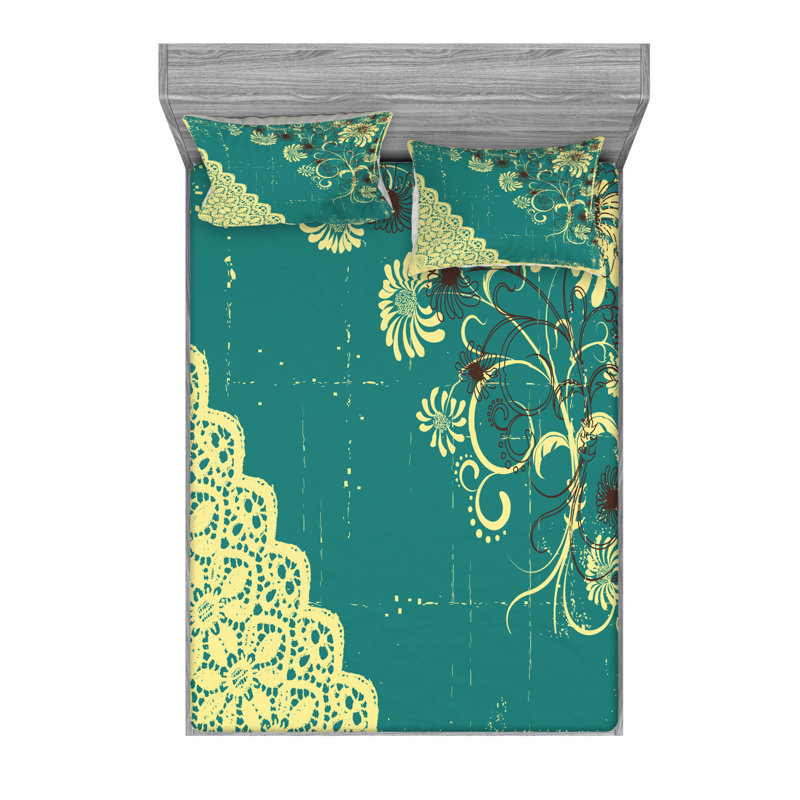 Ensemble de draps à motif floral rétro, Ensemble de drap pour grand lit avec drap-housse