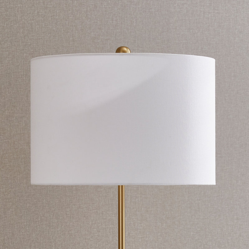 Antique Brass Adjustable Floor Lamp with White Drum Shade