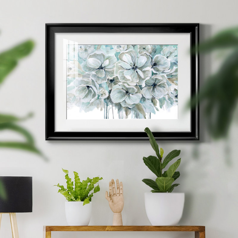 Bleu sarcelle harmonie I - peinture encadrée, Papier avec cadre noir, H 30,5 po x l 42,5 po x P 1,5 po, Blanc mat