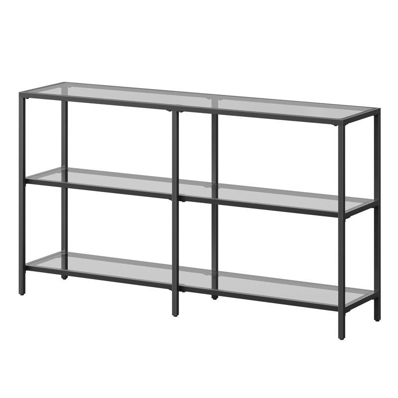 Odine Glass Top Console Table, 28.7" H x 51.2" W x 11.8" D, Black/Slate Gray