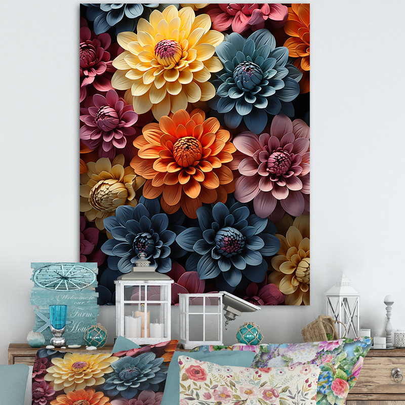 Collage multicolore Zinnias - impressions sur toile Zinnias, Toile tendue, H 20 po x l 12 po