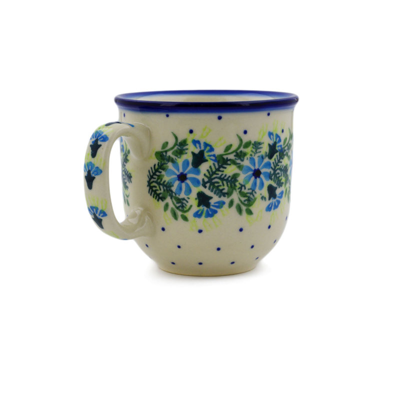 Handmade Stoneware Coffee Mug, Blue Wreath