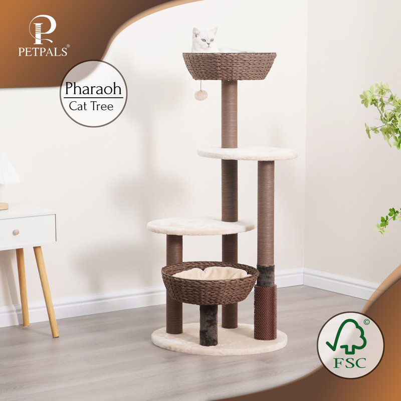 PetPals 48.5" Brown and White Sisal Cat Tree with Plush Perches