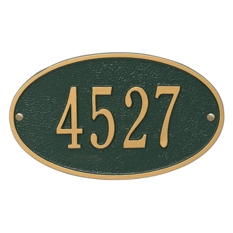 Plaque d'adresse murale ovale 1 ligne, Vert / doré, Oui
