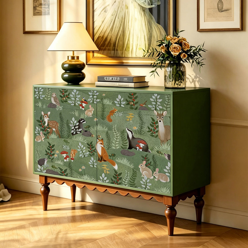 Solid Wood Entryway Cabinet with Copper Handles