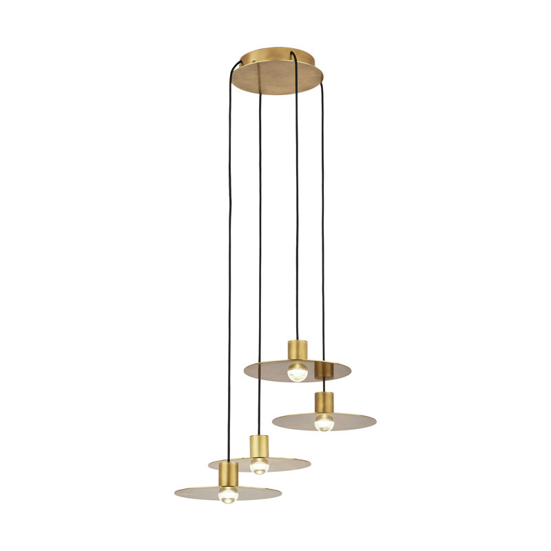 Eaves 4 - Light LED Pendant, Natural Brass