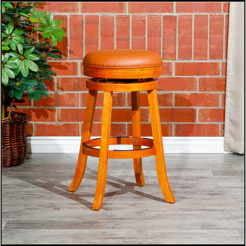 Tabouret 30 ", finition naturelle, siège en cuir