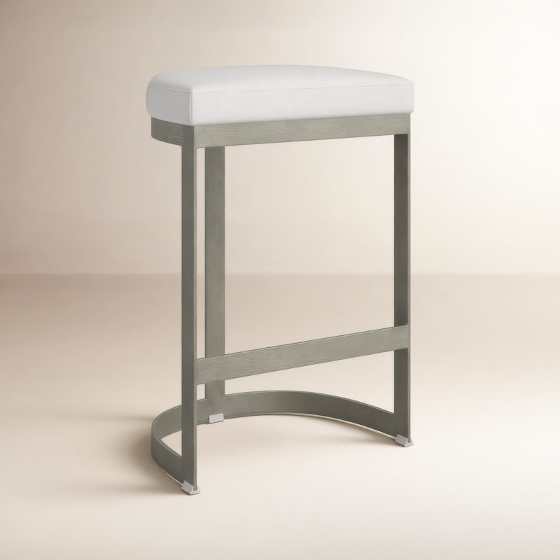 Ivanna Upholstered Stool with Metal Frame, Silver