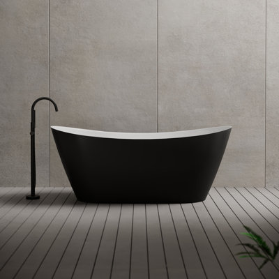 MonBlari 60" X 31.5" Acrylic Freestanding Black Soaking Bathtub with Overflow and Pop-up Drain For Bathroom