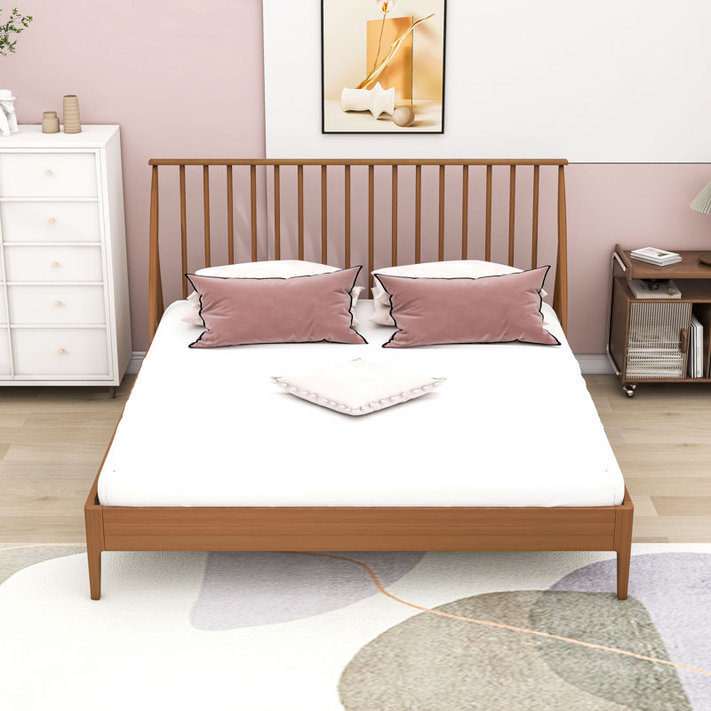 Wood Platform Bed with Headboard, King, Warm Brown