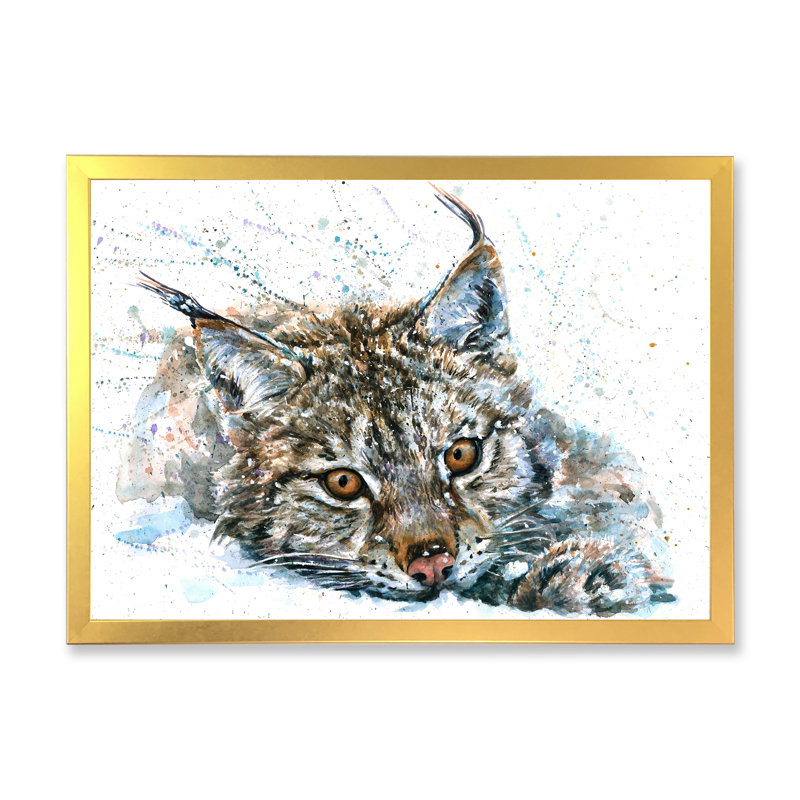 Reproduction de cadre flottant sur toile Lynx Wildlife, Cadre doré, H 30 po x l 40 po x P 1,5 po