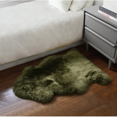 Haghni Handmade Sheepskin Khaki Area Rug