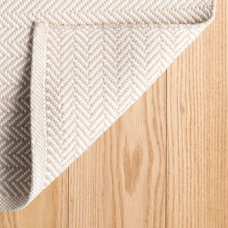 Herringbone Linen/White Handwoven Indoor/Outdoor Rug, Runner 2'6" x 12'