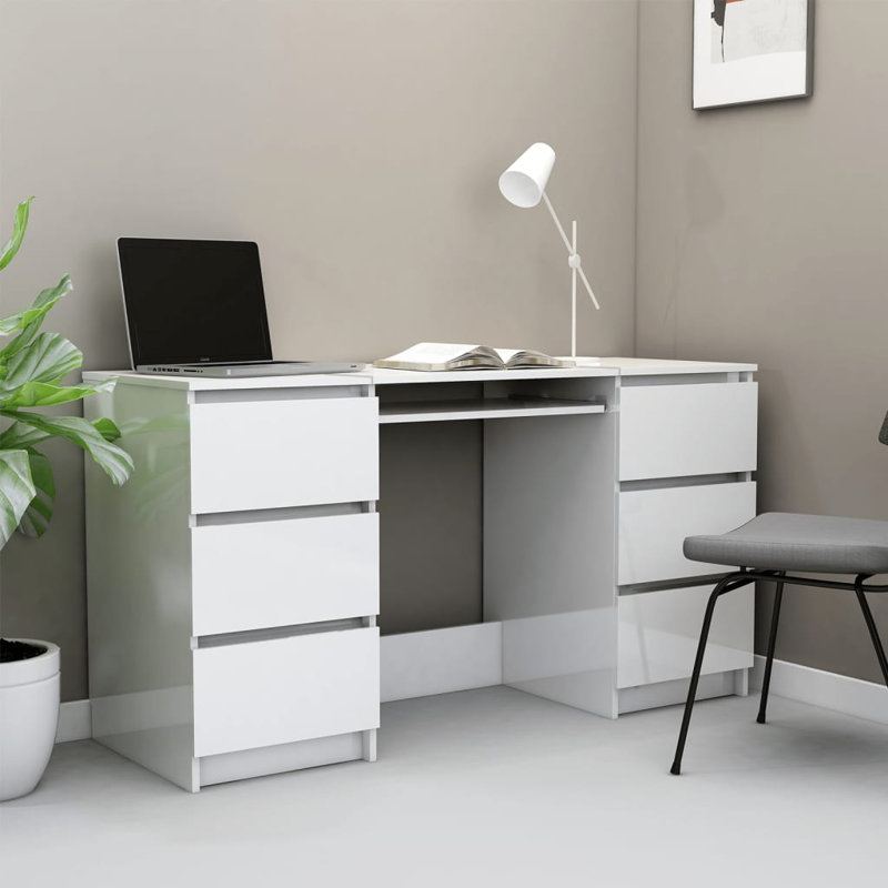 Writing Desk Computer Desk Laptop Table Workstation Engineered Wood, High Gloss White