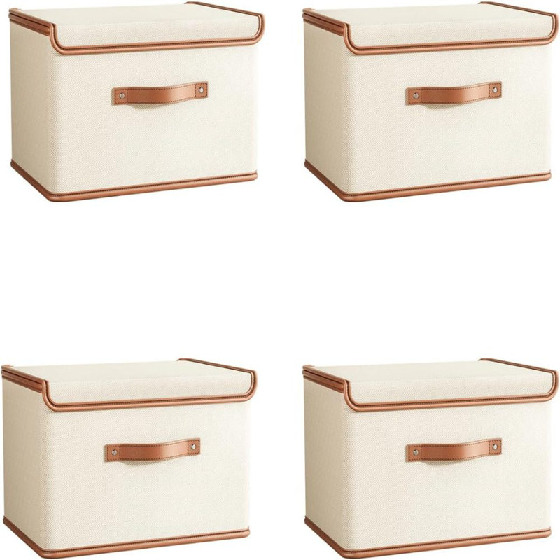 Paquet de 4 paniers de rangement avec couvercles, boîte de rangement pliable, boîte de rangement en tissu avec poignées, boîtes de rangement décoratives