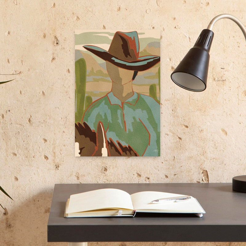 «Dusty Rider I», reproduction abstraite de cactus contemporain, art mural, 18" H x 12" W