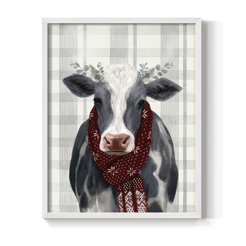 Yuletide Cow II, reproduction encadrée - bois massif, H 30 po x l 24 po, Blanc