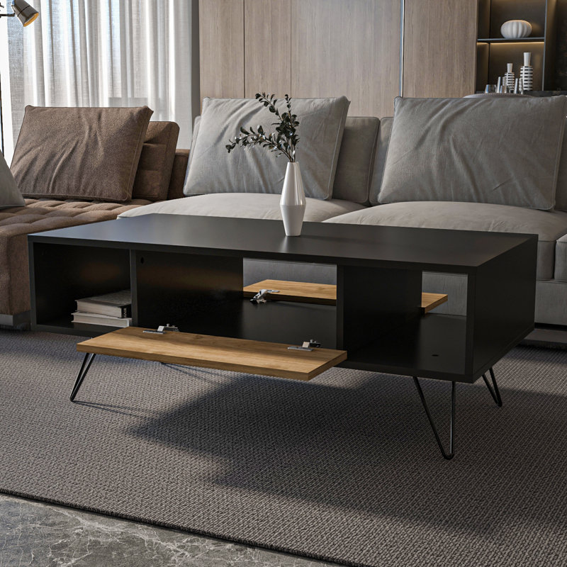 Mistico 47" Wide Coffee Table, Black/Walnut