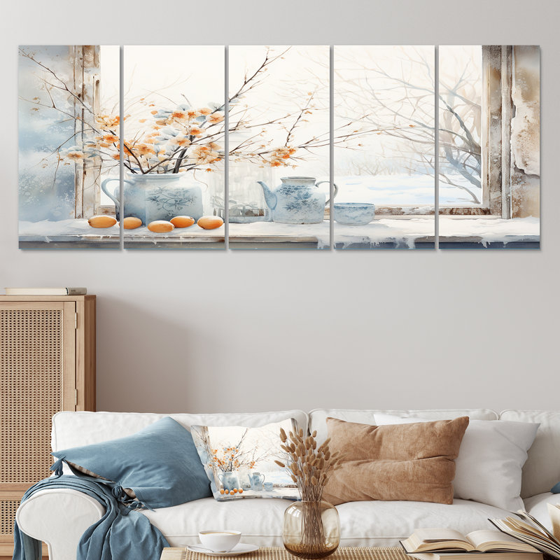 «Cottage In Winter Window Charm III - Farm Windows», art mural sur toile 5 pièces, H 32 po x l 80 po