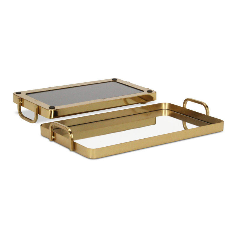 Ensemble de 2 plateaux à miroir en métal Nuvelle, Or
