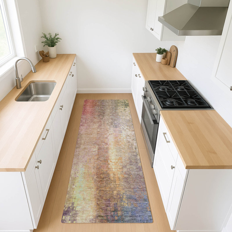 Machine Washable Indoor/Outdoor Kaczor ACN2241 Abstract Rug, Runner 2'3" x 7'6"