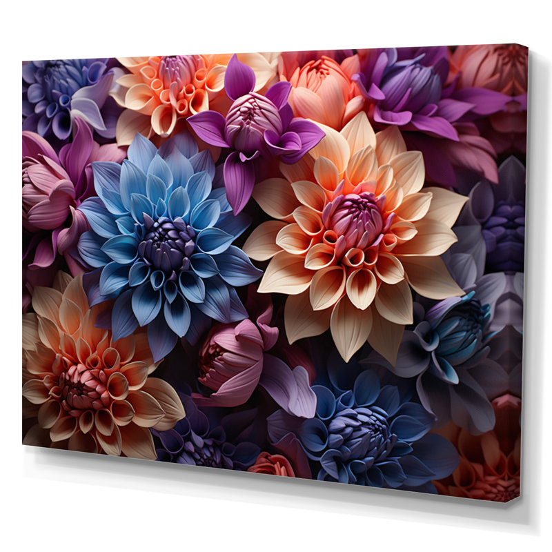 " Dahlia Field Vibrant Composition I ", 30" H x 40" W x 1.5" D, Wrapped Canvas