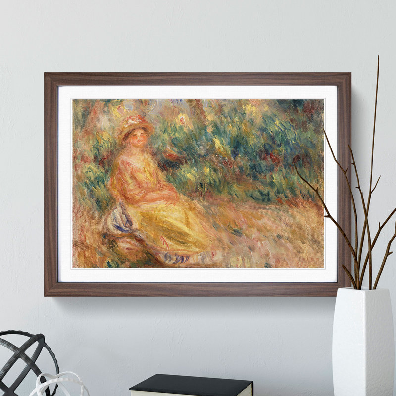 Woman in Pink and Yellow by Pierre-Auguste Renoir - Picture Frame Painting, Walnut, 65cm H x 90cm W x 2cm D