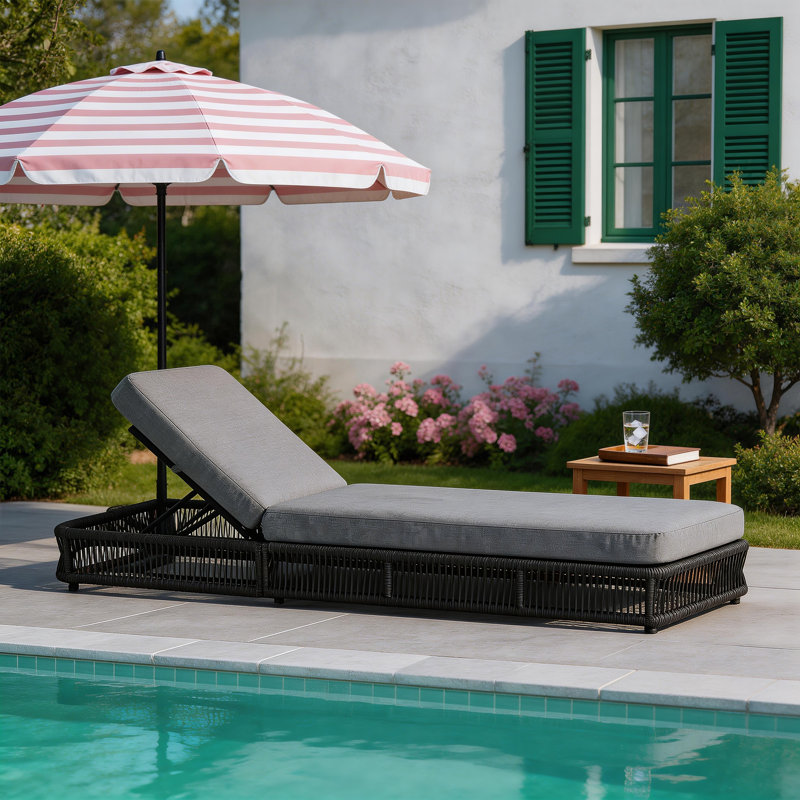 Kellan Adjustable Back Pool Chaise Lounge, Woven Rope & Iron Frame with Thick Cushion, Outdoor Patio Lounger for Poolside, Beach, Backyard