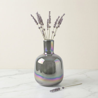 Opaline 5" Iridescent Gray Glass Bud Vase For Small Flowers