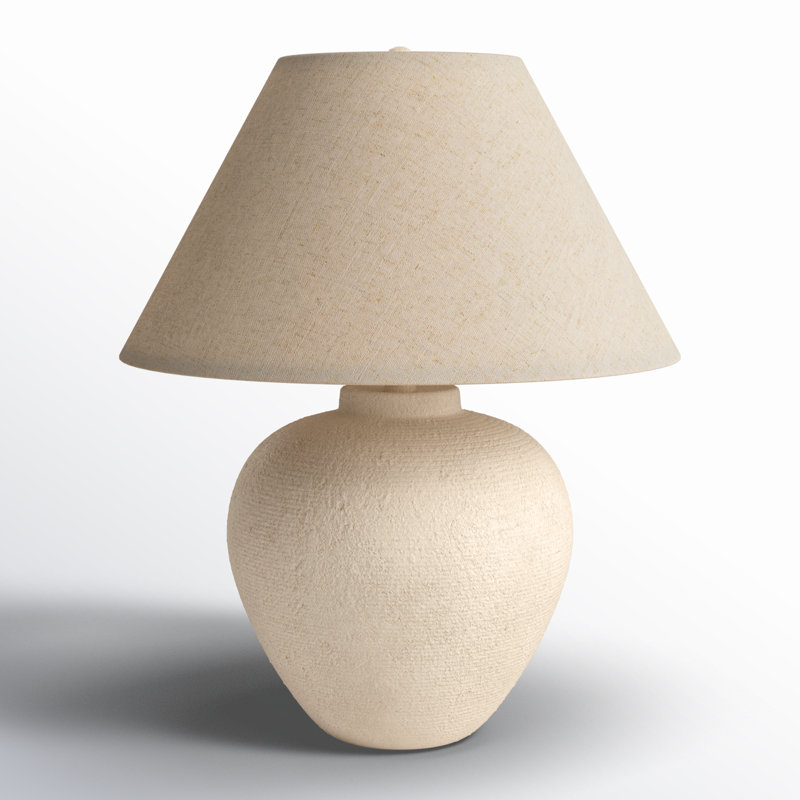 Cream Resin Table Lamp with Linen Shade