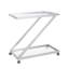 Chariot de bar argenté contemporain avec verre translucide et cadre en métal, élégant chariot à roulettes en fer trempé, 35,73 po l x 34,71 po h,