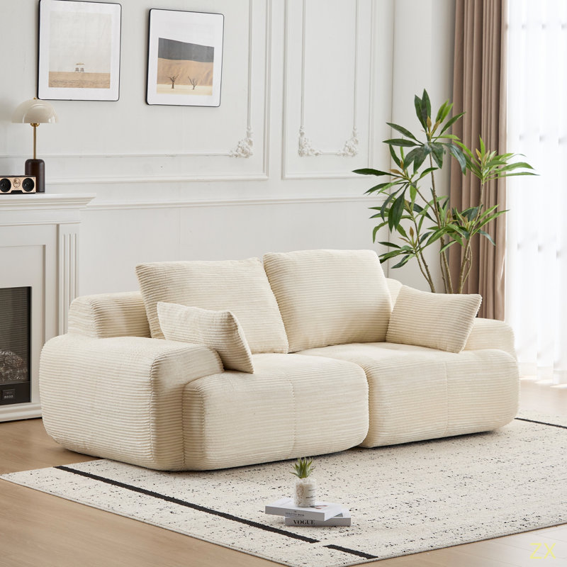 Modern Memory Foam Compressed Sofa,2 Seater Large Sectional Couches For Living Room,Pet-Friendly Cloud Modular Sectional Sofa,Corduroy Fabric,Extra Deep Loveseat,No Assembly Required