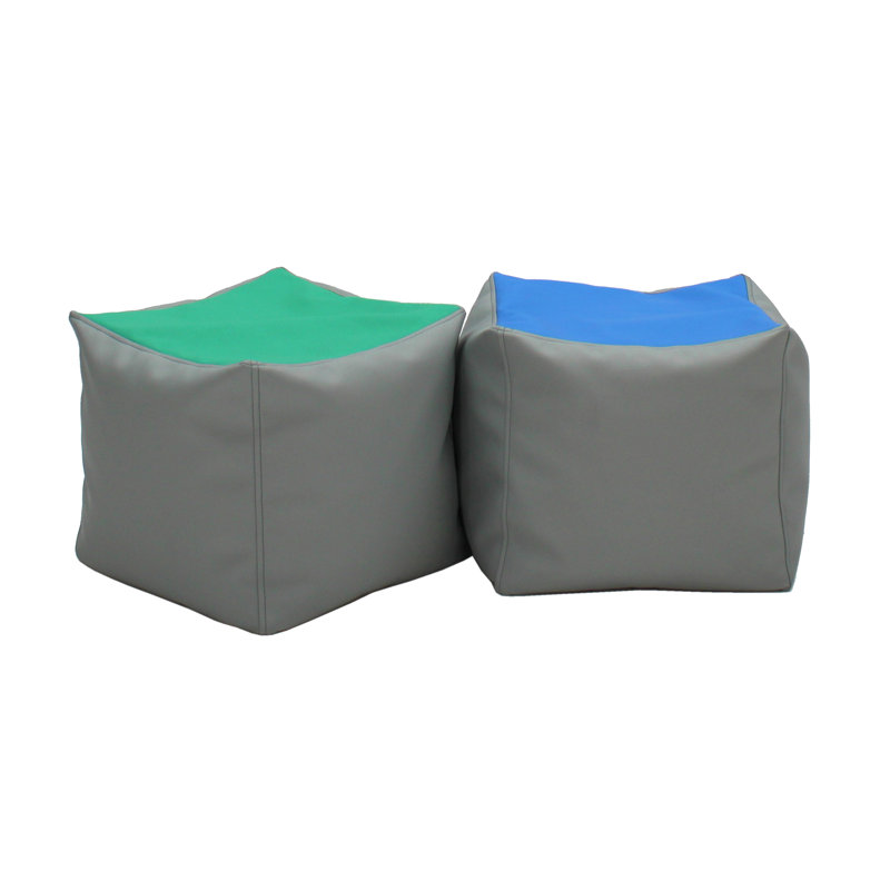 Repose-pieds carré en similicuir de 14 po de largeur SoftScape, Similicuir vert / bleu marine
